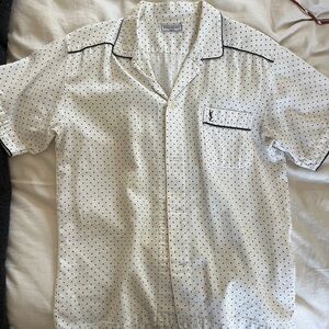 Yves Saint Laurent White and Black Casual Button Down Shirt - size MEDIUM